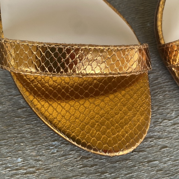 STUART WEITZMAN Nearlynude Snakeskin Embossed Leather Sandals in Bronze - Picture 4 of 11